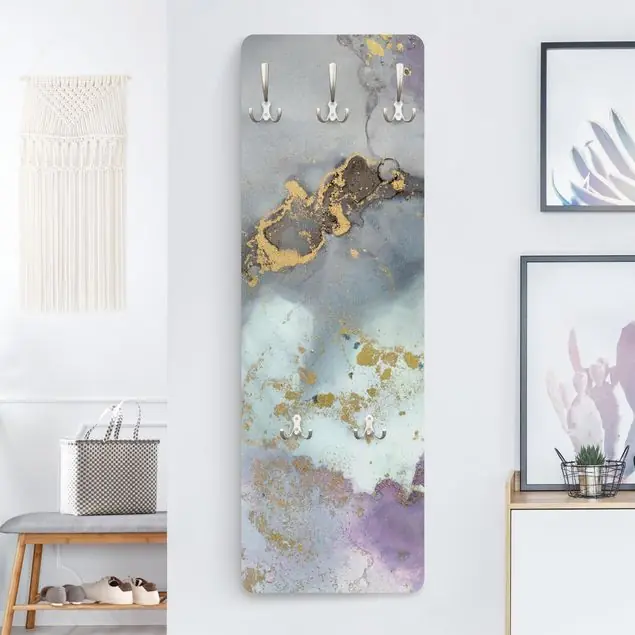 Farbexperimente Marmor Regenbogen und Gold Wandgarderobe Holzpaneel Preiswert