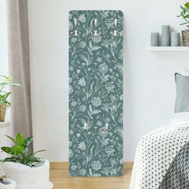 Blumentanz auf Blaugrau Wandgarderobe Holzpaneel Bestpreis