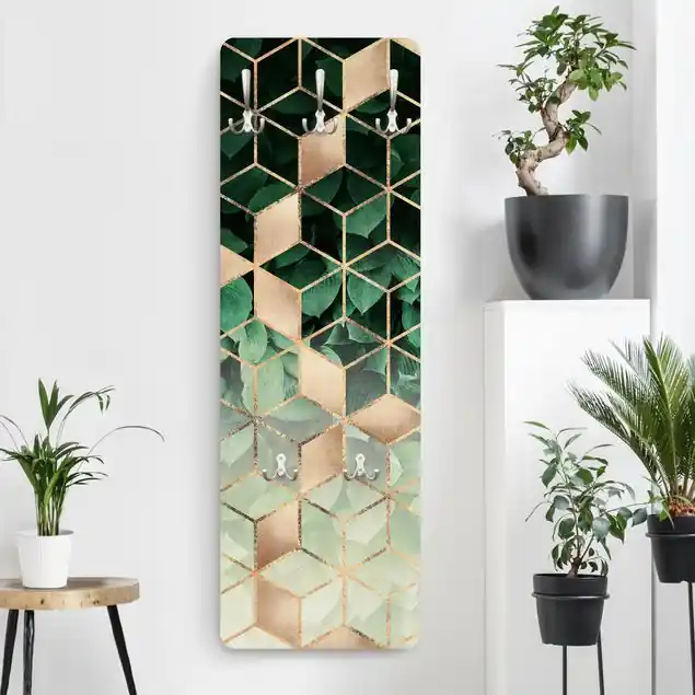 Grüne Blätter goldene Geometrie Wandgarderobe Jetzt Kaufen