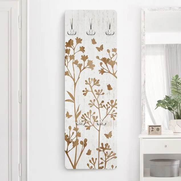 Wildblumen mit Schmetterlingen auf Holz Wandgarderobe Wochenendangebot