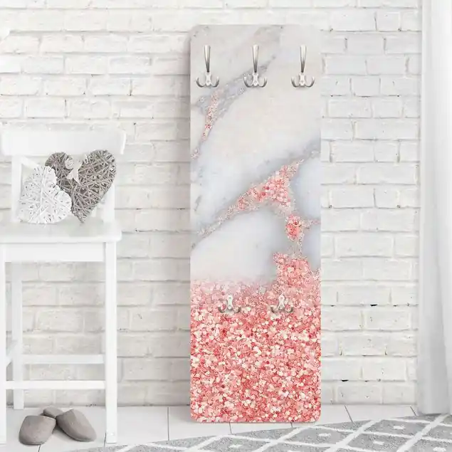 Marmoroptik mit Rosa Konfetti Wandgarderobe Knallerangebot