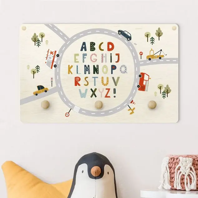 Versand Am Gleichen Tag Buntes Alphabet im Kreisverkehr Kindergarderobe Holz