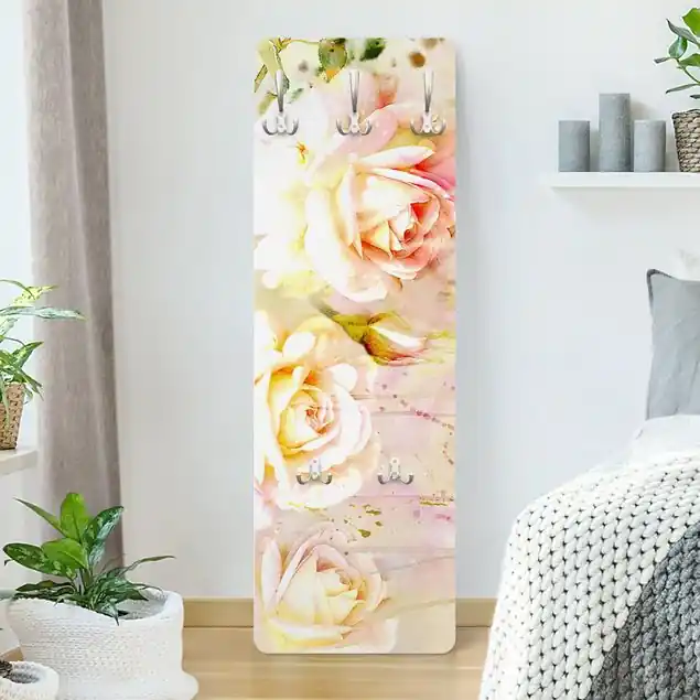 Aquarell Blumen Rosen Wandgarderobe Holzpaneel Garantierte Lieferung