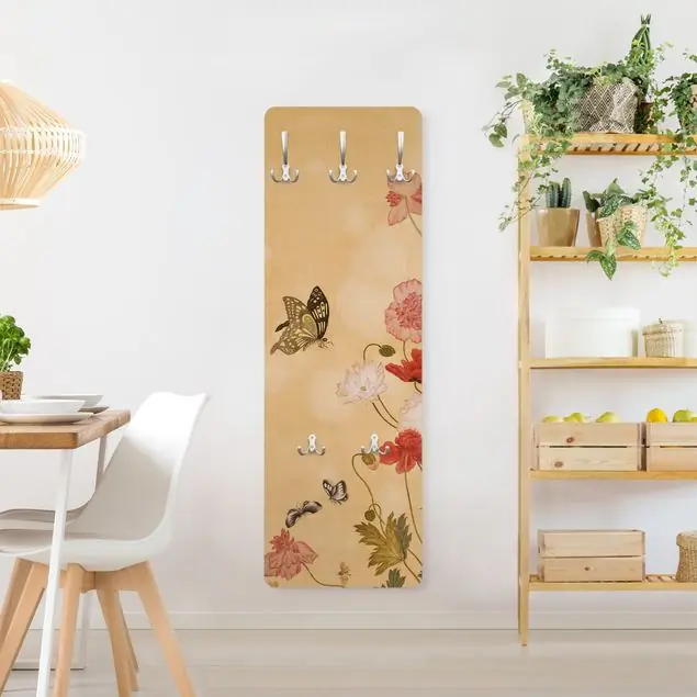 Yuanyu Ma - Mohnblumen und Schmetterlinge Wandgarderobe Preisreduziert