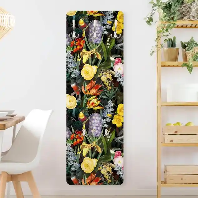 Kracherpreis Blumen mit Tropischen Vögeln Bunt Wandgarderobe