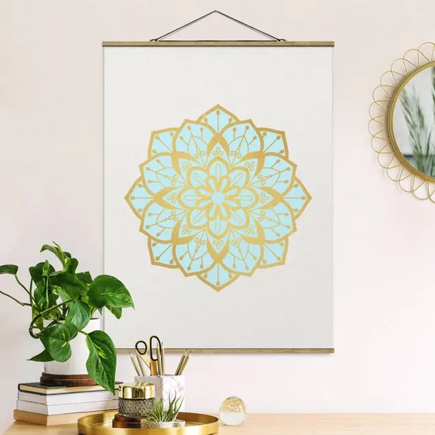 Top-Angebot Mandala Illustration Blüte hellblau gold