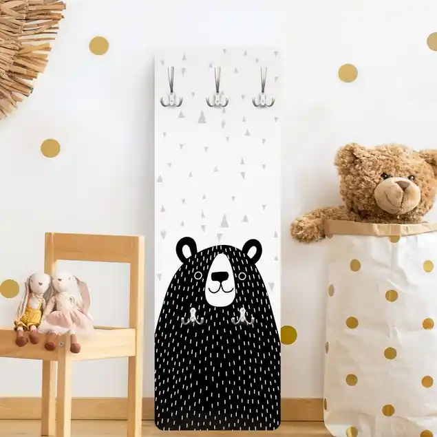Tierpark mit Mustern - Bär Wandgarderobe Holzpaneel Saisonangebot