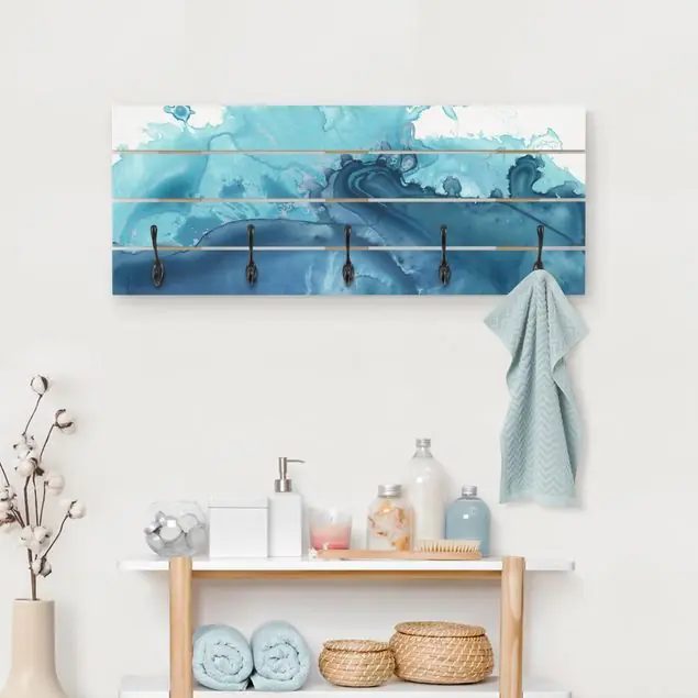 Finale Aktion Welle Aquarell Blau I Wandgarderobe Holzpalette