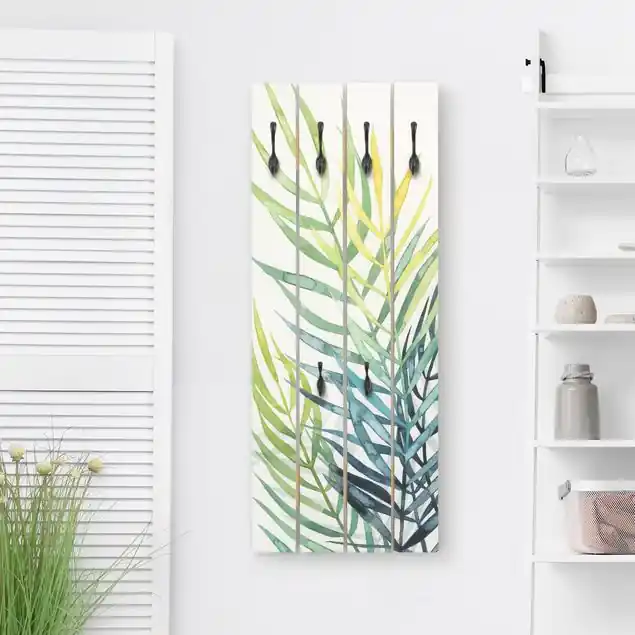 Tropisches Blattwerk - Palme Wandgarderobe Holzpalette Gratis Versand