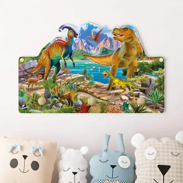 T-Rex und Parasaurolophus Kindergarderobe Holz Neue Kollektion