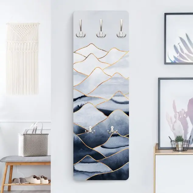 Super-Preis Aquarell Berge Weiß Gold Wandgarderobe