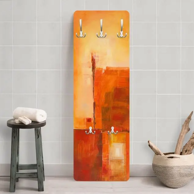 Abstrakt Orange Braun Wandgarderobe Holzpaneel Markenprodukt