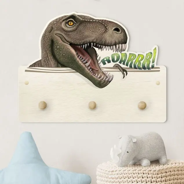 Dinosaurier T - Rex Kindergarderobe Holz Highlight