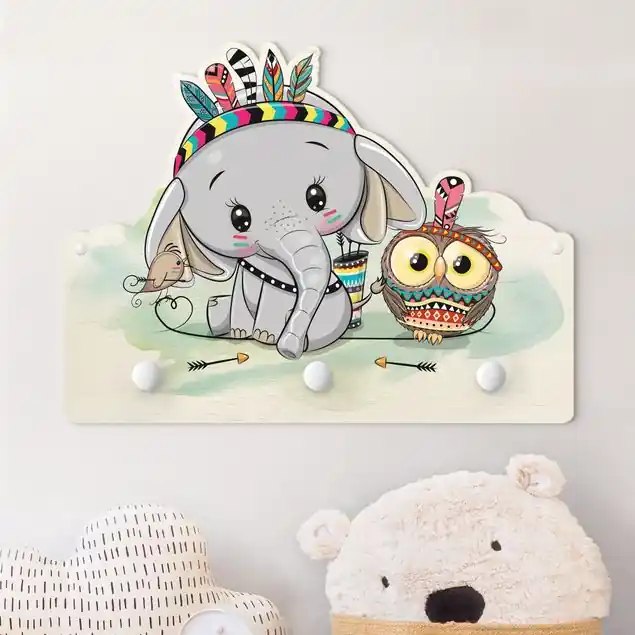 Wochenendangebot Indianer Elefant mit Eule Kindergarderobe Holz