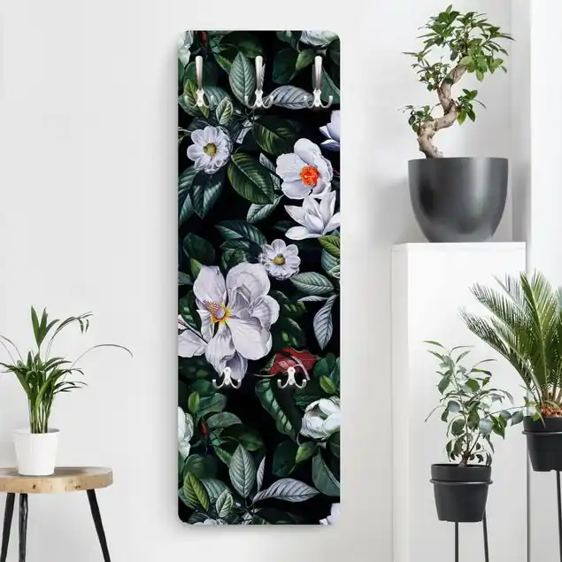 Tropische Nacht mit weißen Blumen Wandgarderobe Letzte Chance