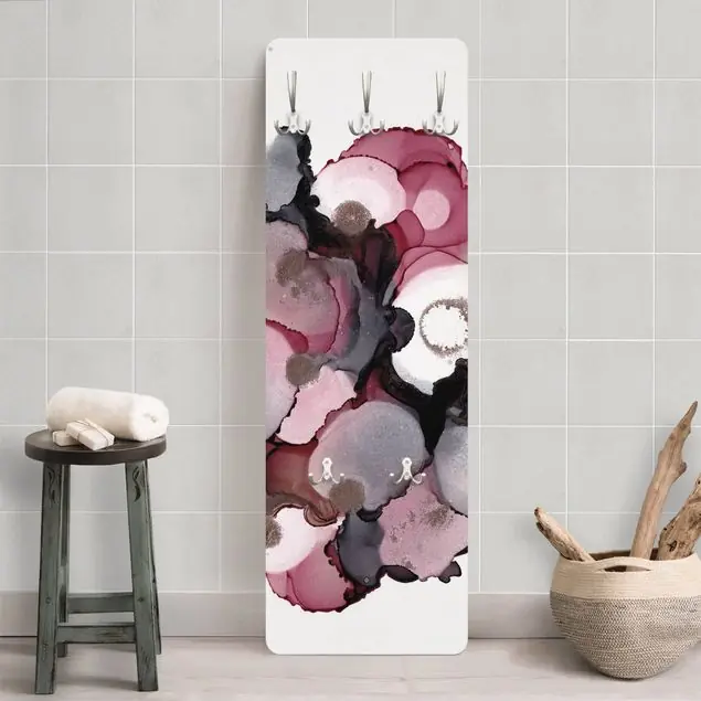 Pink-Beige Tropfen mit Roségold Wandgarderobe Holzpaneel Echt