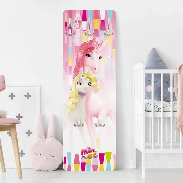 Mia and me - Einhörner Lyria und Onchao Wandgarderobe Holzpaneel Abverkauf