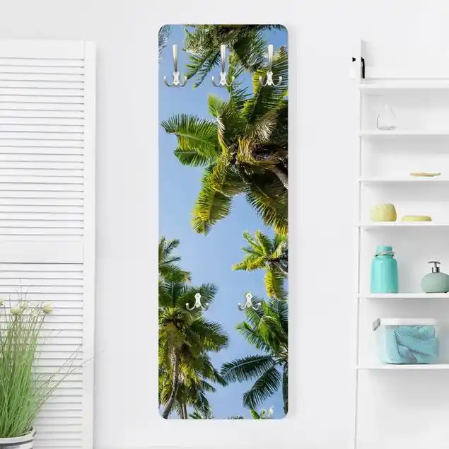 Palmen Himmel Wandgarderobe Holzpaneel Sonderangebot