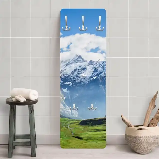 Schweizer Alpenpanorama Wandgarderobe Holzpaneel Super-Preis