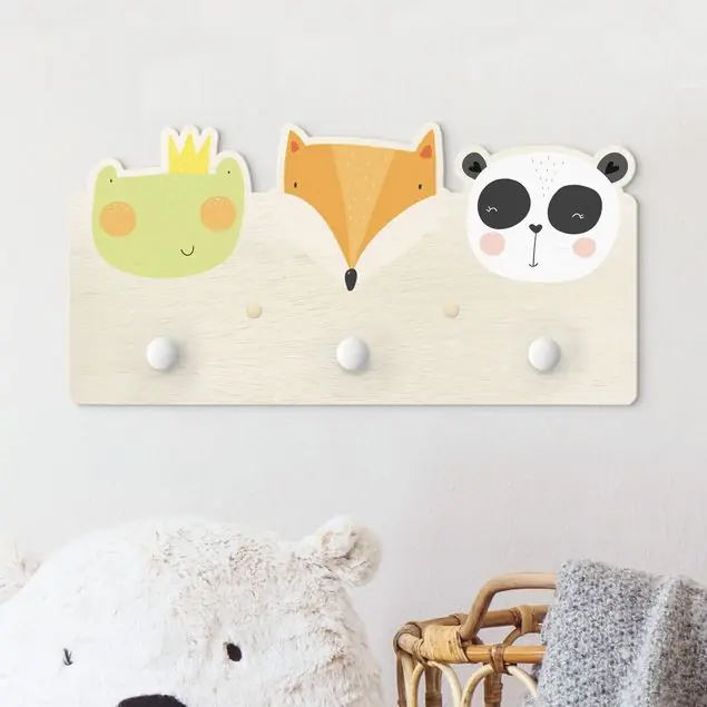 Süßer Zoo - Frosch Fuchs und Panda Kindergarderobe Holz Echt