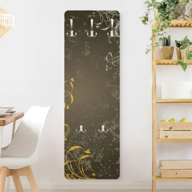 Wochenendangebot Schnörkel in Gold und Silber Wandgarderobe Holzpaneel