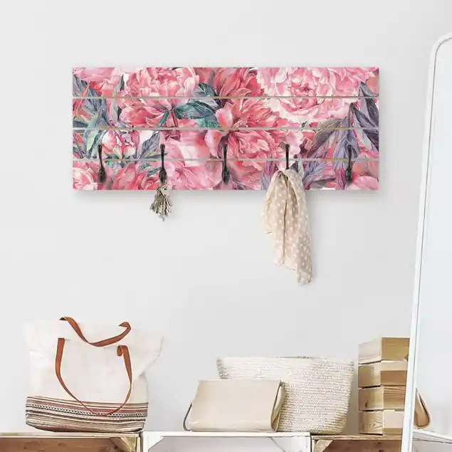 Preisknaller Zartes Aquarell Rote Pfingstrosen Muster Wandgarderobe