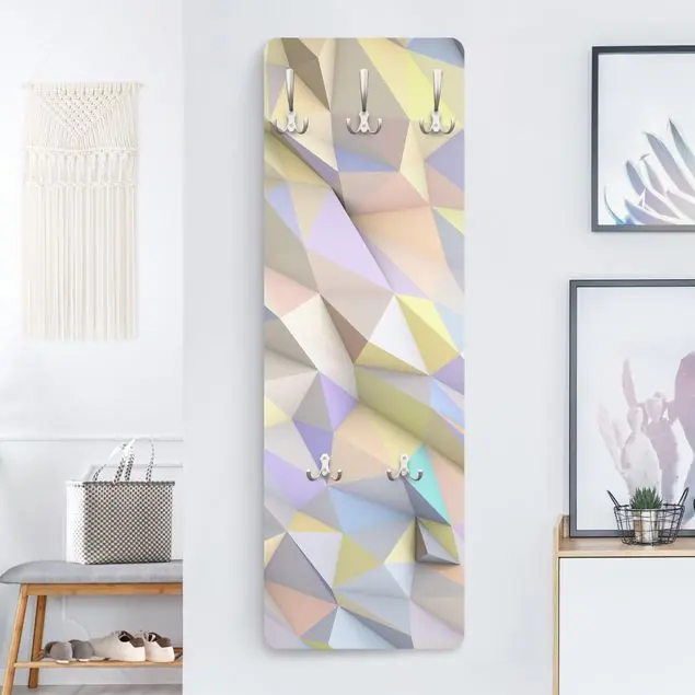 Geometrische Pastell Dreiecke in 3D Wandgarderobe Holzpaneel Gratis Versand