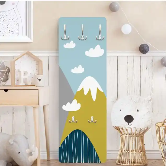 Berge mit Wolken Wandgarderobe Holzpaneel Markenware