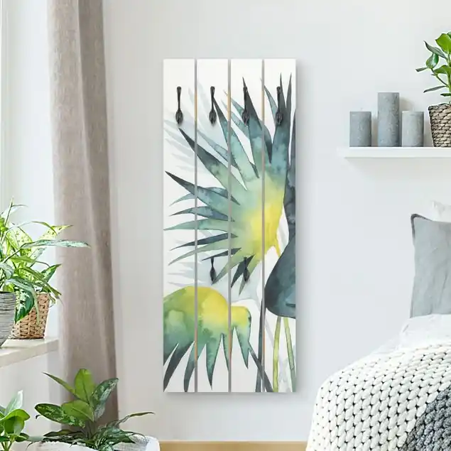Kostenfreie Lieferung Tropisches Blattwerk - Fächerpalme Wandgarderobe Holzpalette