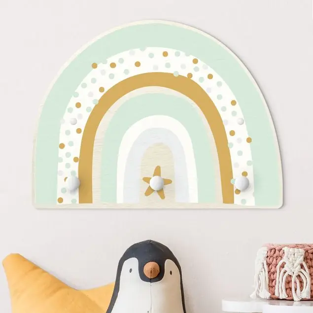 Regenbogen Punkte Stern Pastell Kindergarderobe Holz Letzte Chance