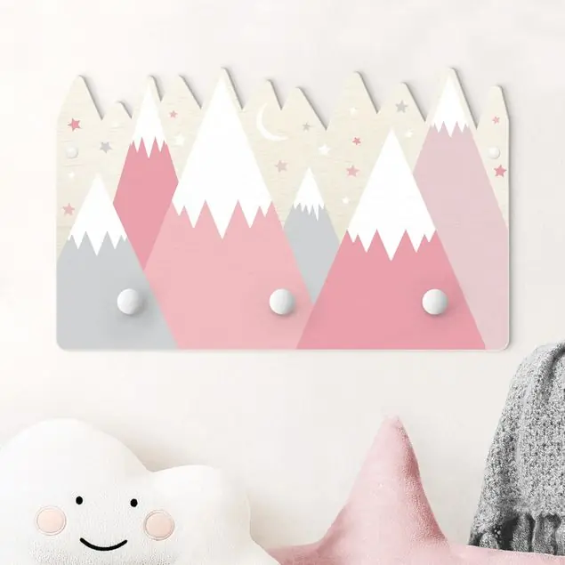 Schneebedeckte Berge Sterne und Mond Rosa Kindergarderobe Holz Direkt Vom Hersteller