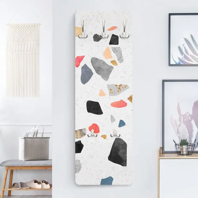 Sonderaktion Weißer Terrazzo mit Goldsteinchen Wandgarderobe