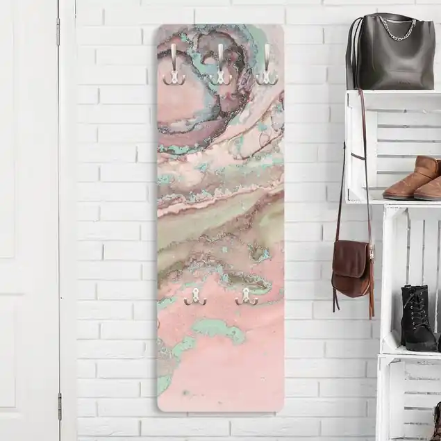 Farbexperimente Marmor Rose und Türkis Wandgarderobe Holzpaneel Sale