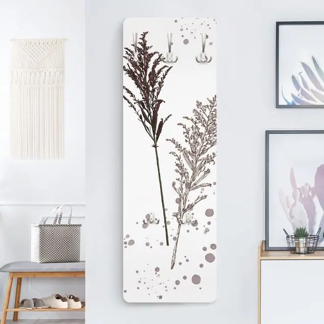 Neu Botanisches Aquarell - Schwingelschilf Wandgarderobe Holzpaneel