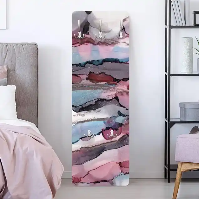 Markenware Wellenreiten in Violett mit Roségold Wandgarderobe Holzpaneel