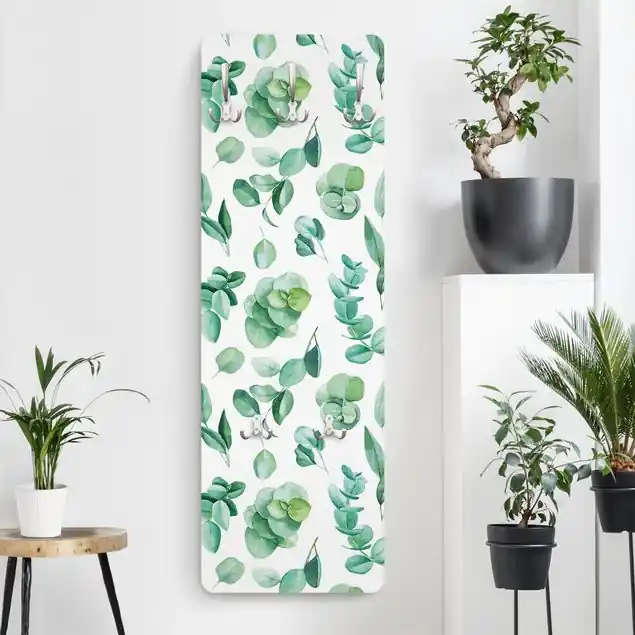 Sonderangebot Aquarell Eukalyptuszweige und Blätter Muster Wandgarderobe Holzpaneel