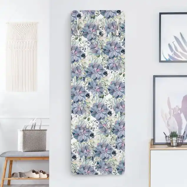 Aquarell Sukkulenten und Anemonen Muster Wandgarderobe Holzpaneel Versand Am Gleichen Tag