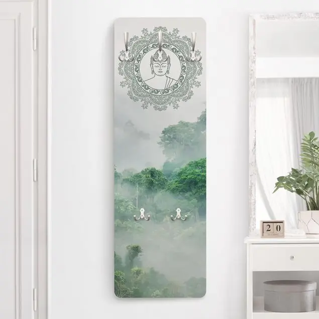 Buddha Mandala im Nebel Wandgarderobe Holzpaneel Billig