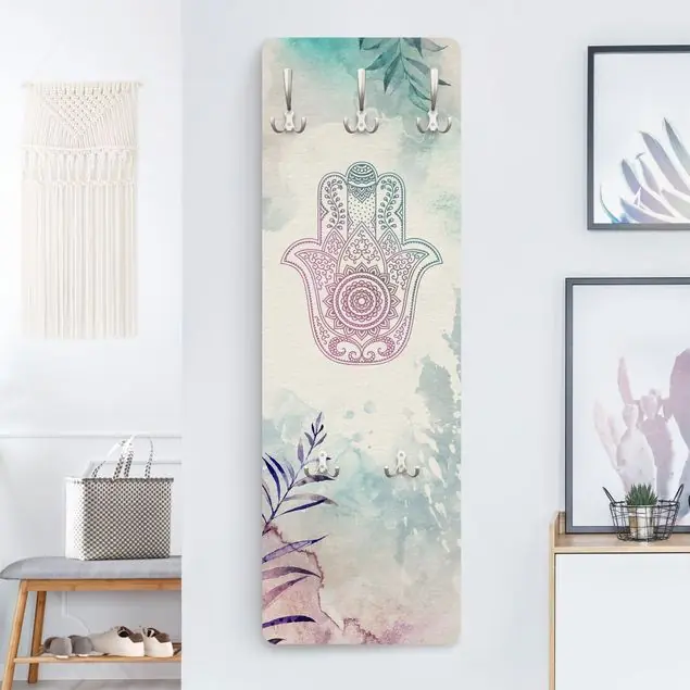 Sonderangebot Hand der Fatima Aquarell Wandgarderobe Holzpaneel