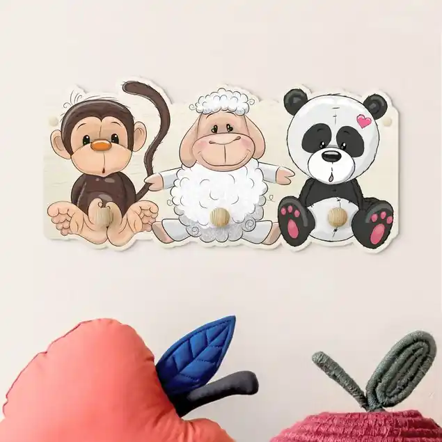 Affe Schaf Panda Kindergarderobe Holz Mega-Angebot