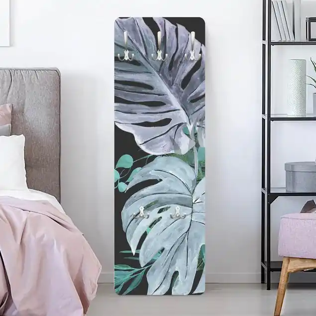 Aquarell Tropisches Arrangement Farbenspiel Wandgarderobe Holzpaneel Top-Seller