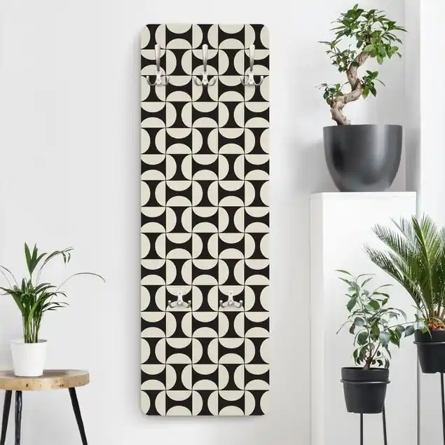 Sonderaktion Geometrische Fliesenbögen Sand mit Bordüre Wandgarderobe Holzpaneel