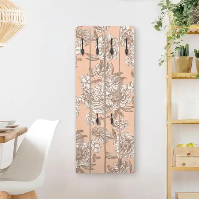 Kupferstich Blütenbouquet Wandgarderobe Begrenztes Angebot
