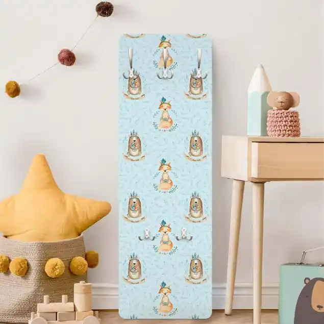 Neue Ware Bären und Füchse vor Blau Wandgarderobe
