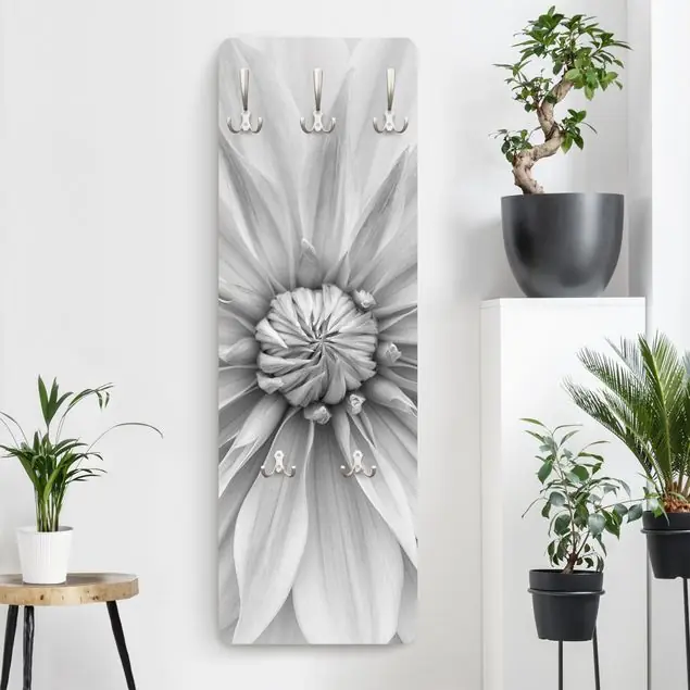 Super-Preis Botanische Blüte in Weiß Wandgarderobe Holzpaneel