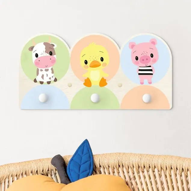Kuh Küken Schwein Kindergarderobe Holz Sale