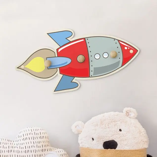 Rakete rot blau Kindergarderobe Holz Rabatt