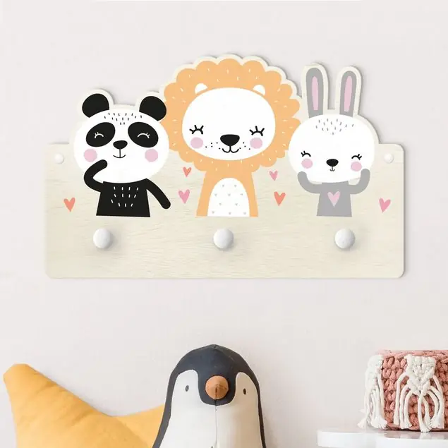 Letzte Chance Safari Tiere Kindergarderobe Holz