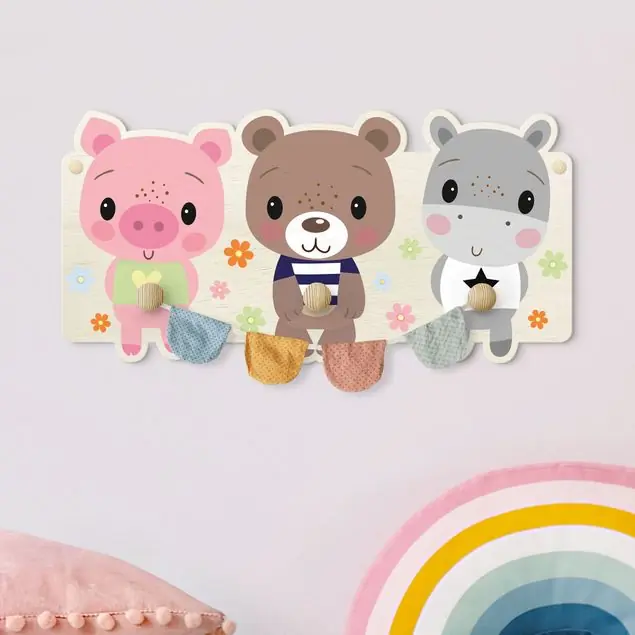 Billig Schwein Bär Nilpferd Kindergarderobe Holz
