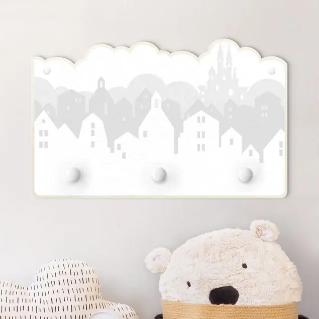 Wolkenschloss in grau Kindergarderobe Holz Sonderaktion
